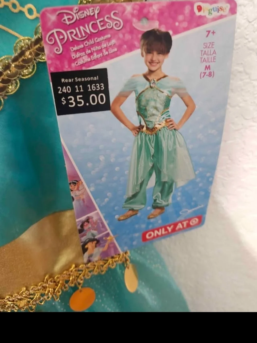 Disney Teal and Gold Girls Jasmin Princess Dress Size 7-8
